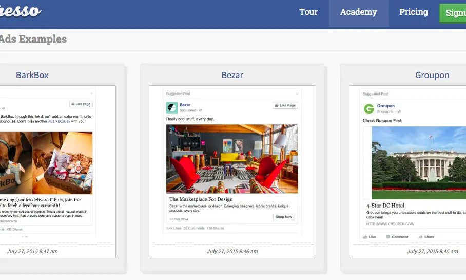 Mitjançant Adespresso podreu veure molts exemples de campanyes publicitàries a Facebook