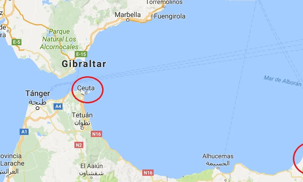 Situació de Ceuta i Melilla. Font: Google Maps
