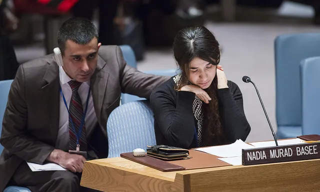 Nadia Murad al Consell de Seguretat de les Nacions Unides. Font: UN Photo/Amanda Voisard, Flickr