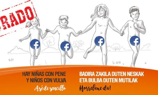 Imatge de la campanya "Hi ha nenes amb penis i nens amb vulva" denunciant la censura a Facebook. Font: Pàgina de Facebook de Chrysallis Euskal Herria
