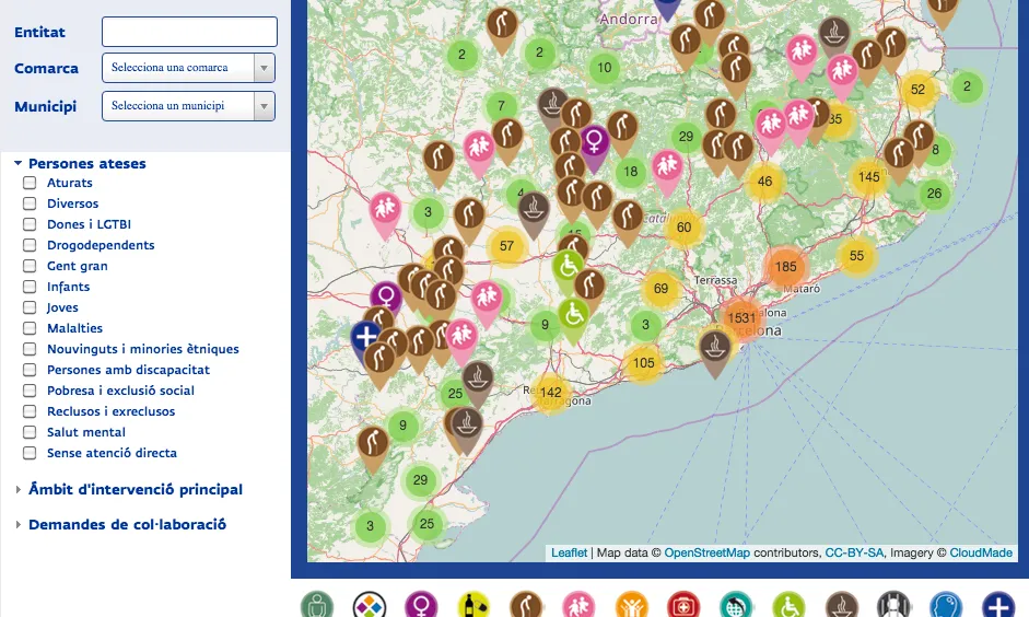 La Taula del Tercer Sector posa a disposició de tota la ciutadania un mapa/buscador d'entitats socials catalanes en el qual els ciutadans podran trobar els contactes. (Font: Taula del Tercer Sector)