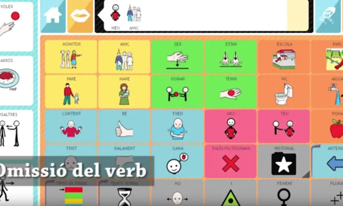 La persona usuària ha de seleccionar pictogrames per construir la frase. 