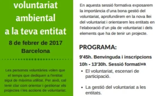 Jornada formativa el 8 de febrer a Barcelona (imatge: voluntariatambiental.cat)