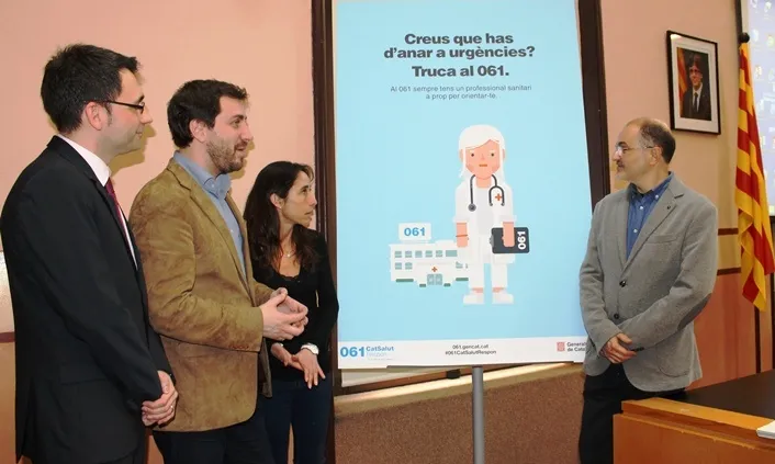 Imatge de la presentació de la campanya “Creus que has d’anar a urgències? Truca al 061” (Font:  premsa.gencat.cat)