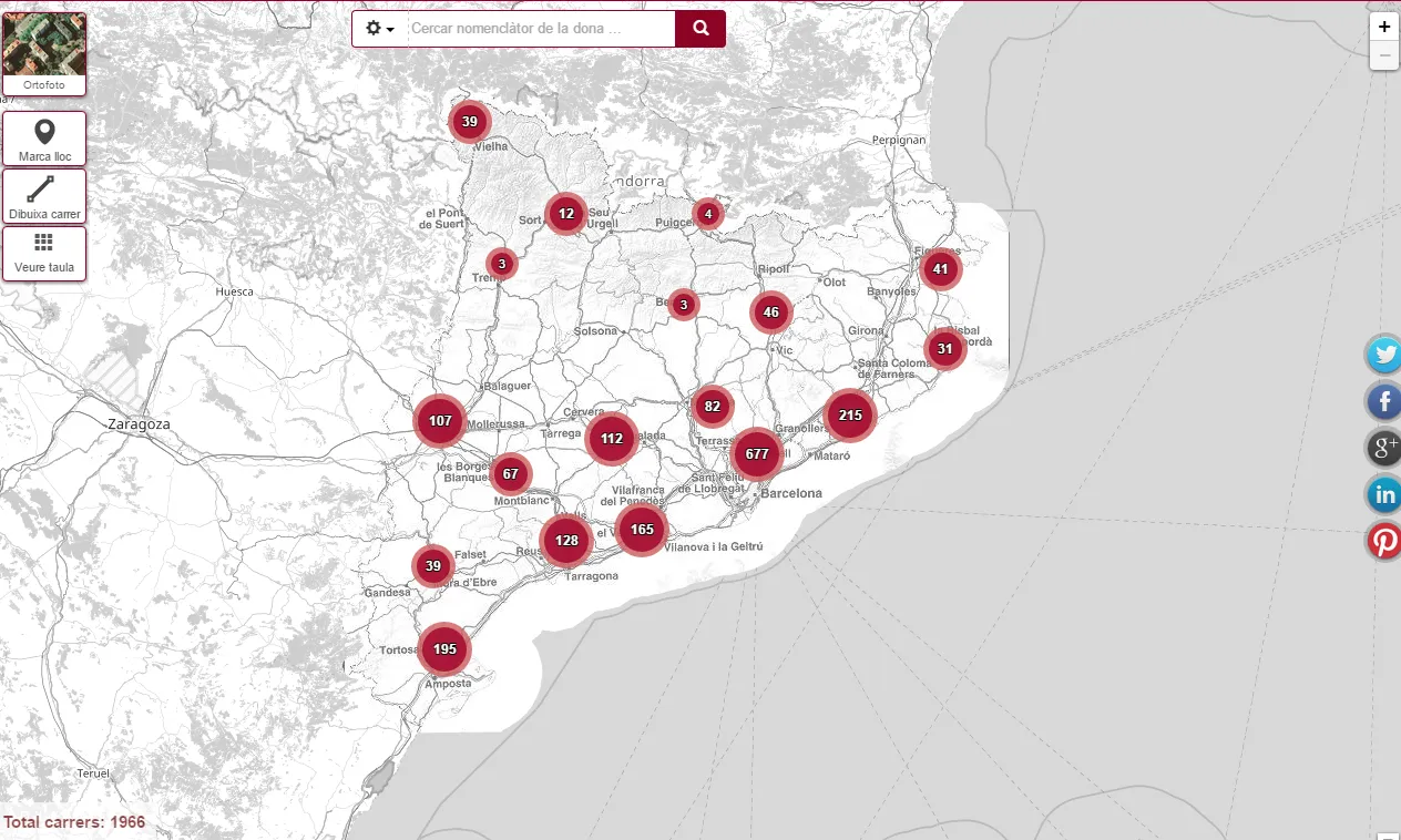 El nomenclàtor de Catalunya amb els carrers amb noms de dones. Font: ICD