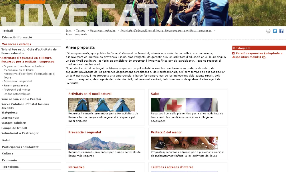 Versió d'‘Anem preparats' disponible a la web de Joves.cat. Font: Direcció General de Joventut