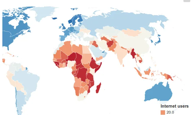 Mapa dels països amb pitjor accés a Internet
