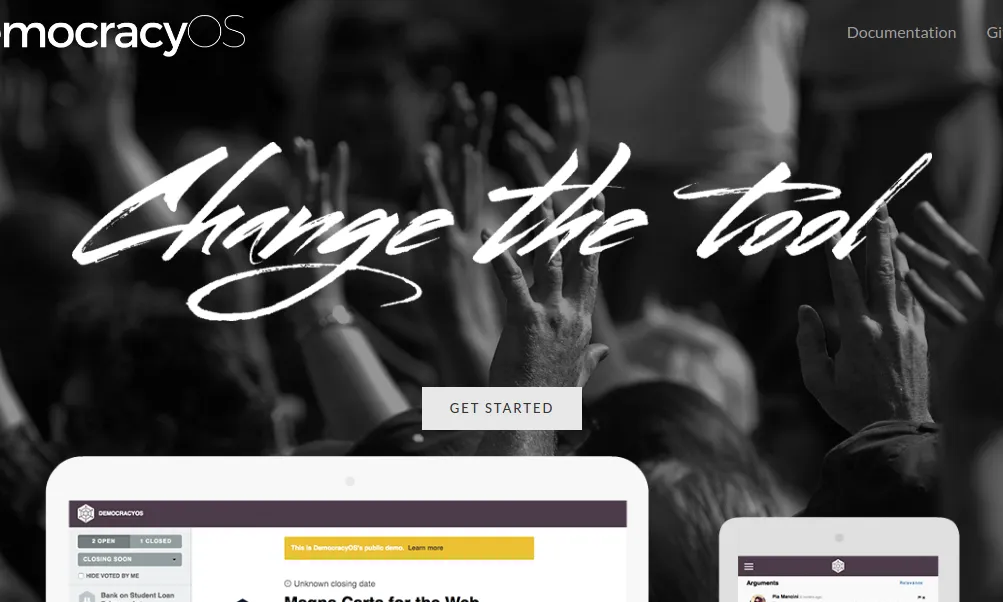 Captura de pantalla de la web del projecte Democracyos