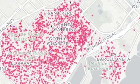 Mapa d'habitatges turístics a Ciutat Vella