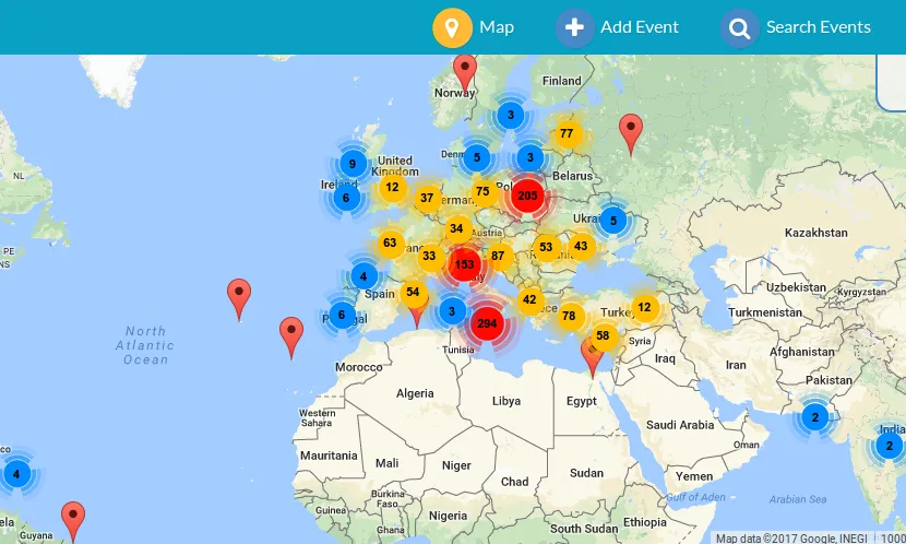 Mapa que mostra els esdeveniments de l'ECW