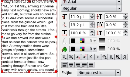 Captura pantalla sobre com aplicar format de text a Scribus