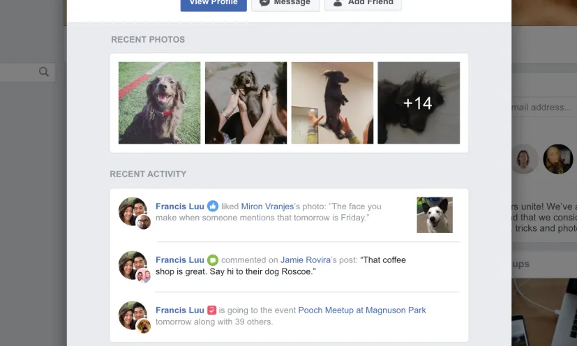 Perfils personals dins d'un grup de Facebook.