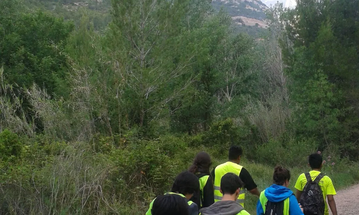 Adolescents i joves durant la Caminada a peu del Casal dels Infants a Montserrat.
