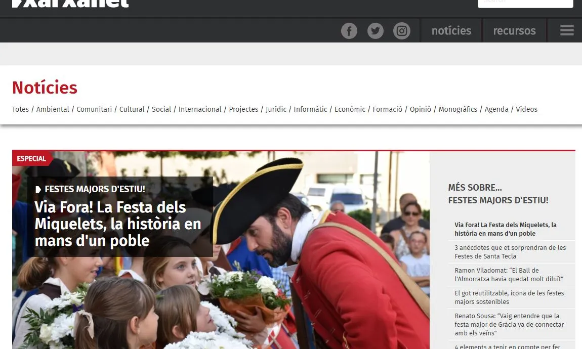 Captura pantalla pàgina principal de Xarxanet