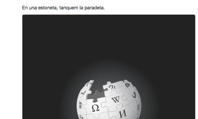 La Viquipèdia tanca per mostrar el seu rebuig a la proposta de directiva europea sobre drets d'autor