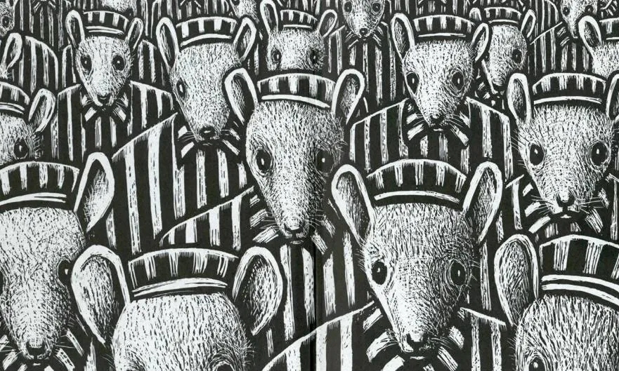 Ratolins vestits amb els uniformes dels camps de concentració nazis. Il·lustració d'Art Spiegelman, autor del còmic 'Maus'.