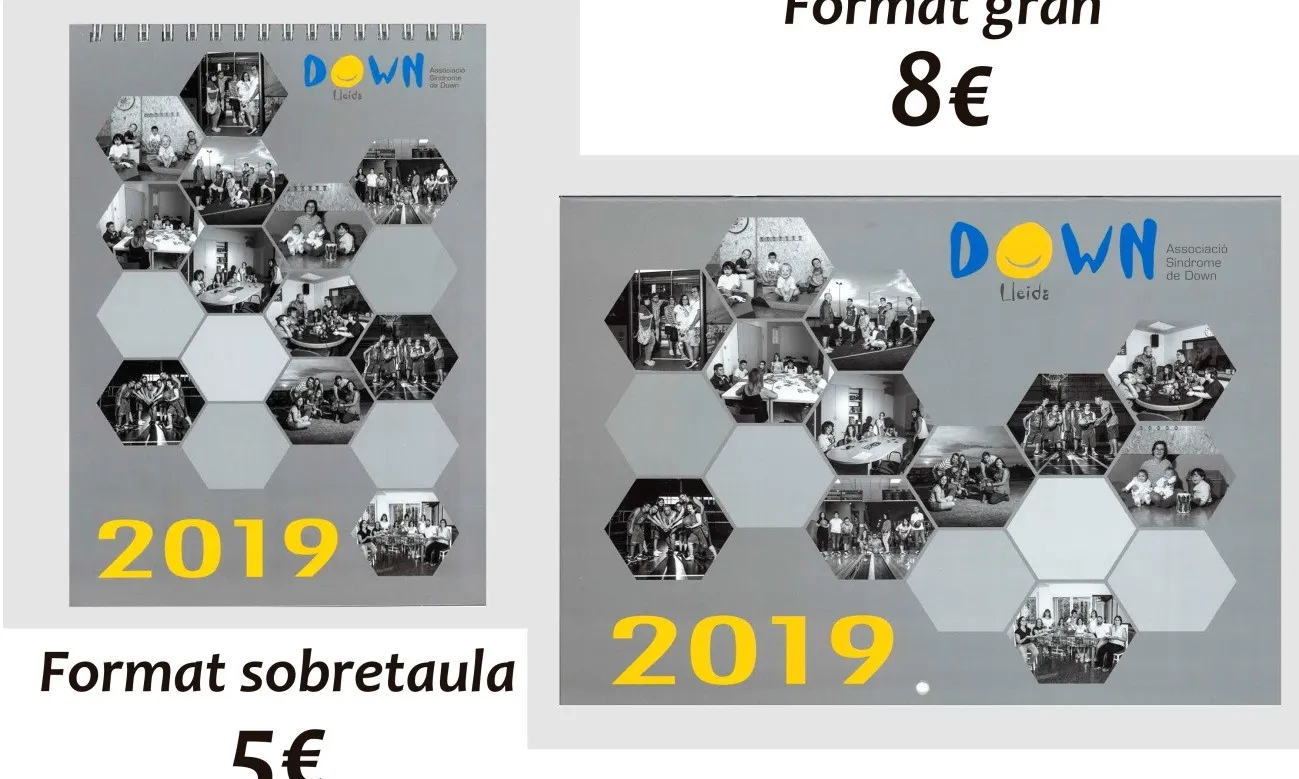 Pots adquirir el calendari gran per 8€ o el format de sobretaula per 5€. Font: Down Lleida.