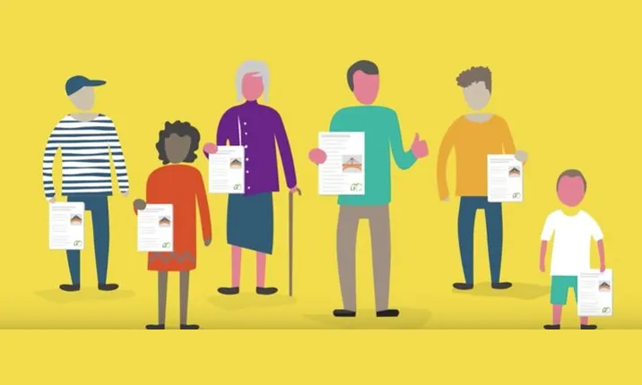 Il·lustració de persones amb un document a la mà