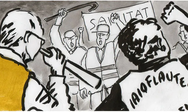 Il·lustració d’Amador per una notícia de societat del diari digital iSabadell titulada ‘Els iaioflautes de Sabadell protesten al Taulí’.