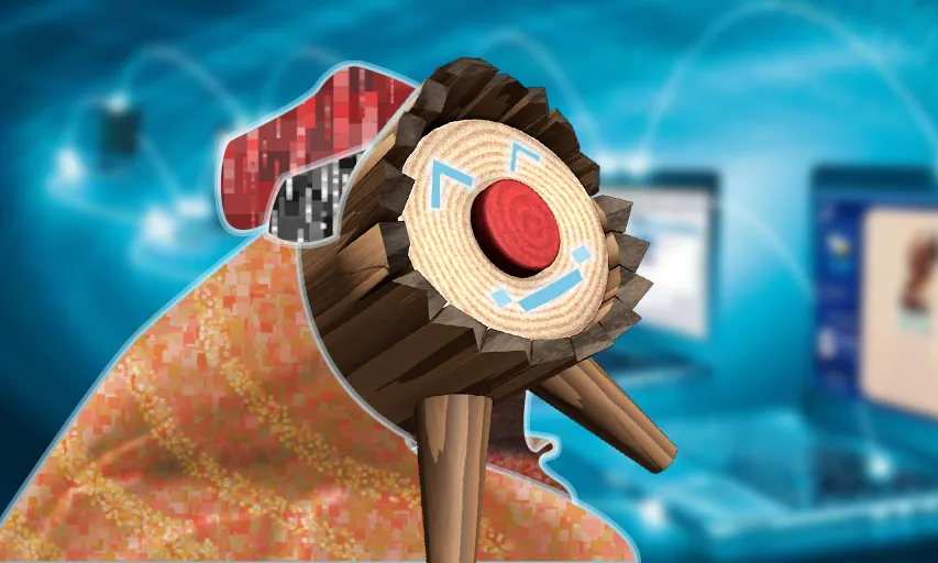 El tió davant d'un ordinador