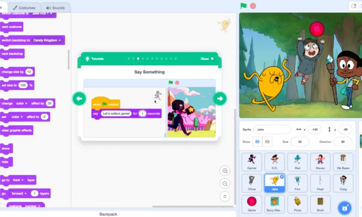 Captura de pantalla de Scratch 3.0 sobre com fer servir els tutorials. 