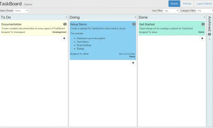 Captura de pantalla de Taskboard