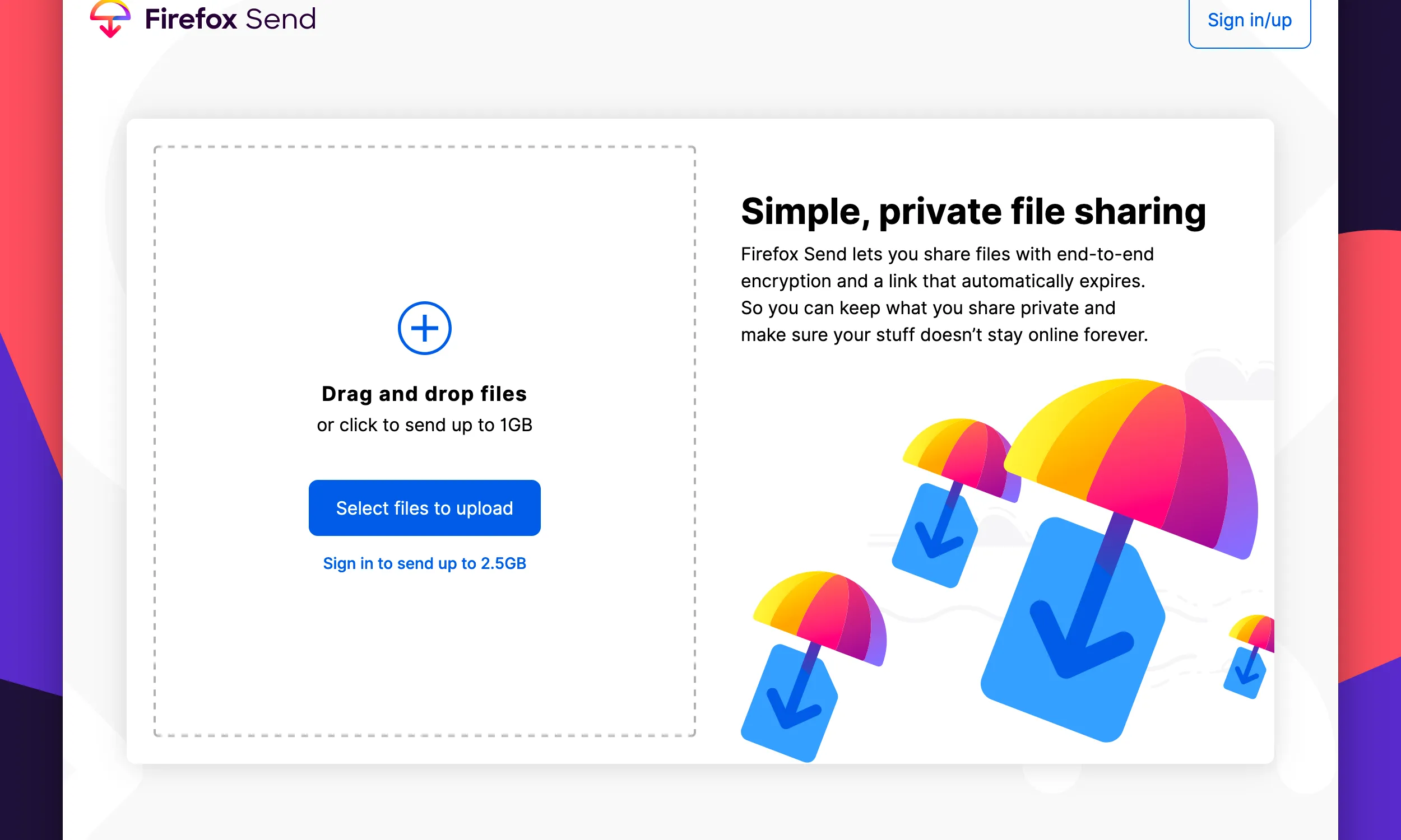 Captura de pantalla de Firefox Send