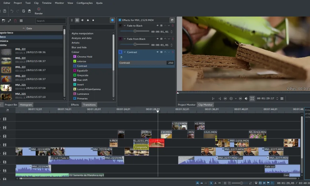 Captura de pantalla de l'entorn de treball de Kdenlive