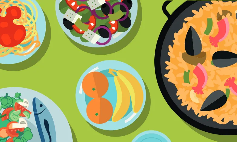 Il·lustració de plats de menjar de la campanya