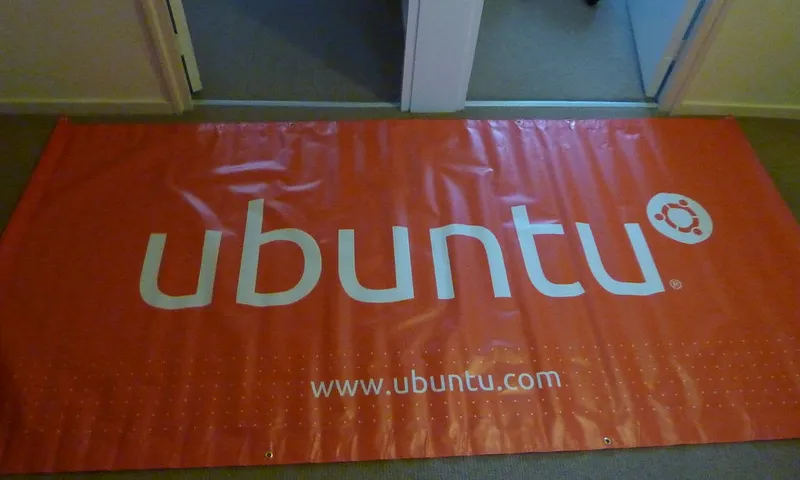 Fotografia d'una alfombra amb el logotip d'Ubuntu. Imatge de Sense Hofstede. Llicència d'ús CC BY SA 20