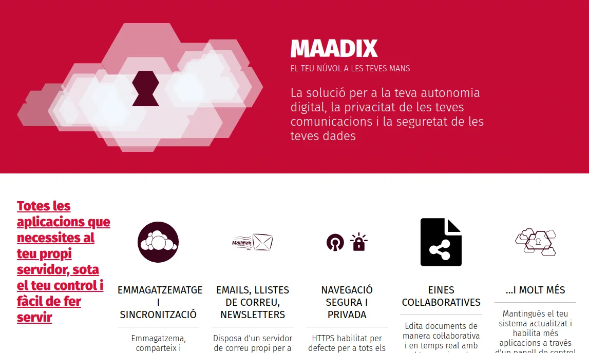 MaadiX és una eina que et permet habilitar amb un clic aplicacions de codi obert en un servidor propi