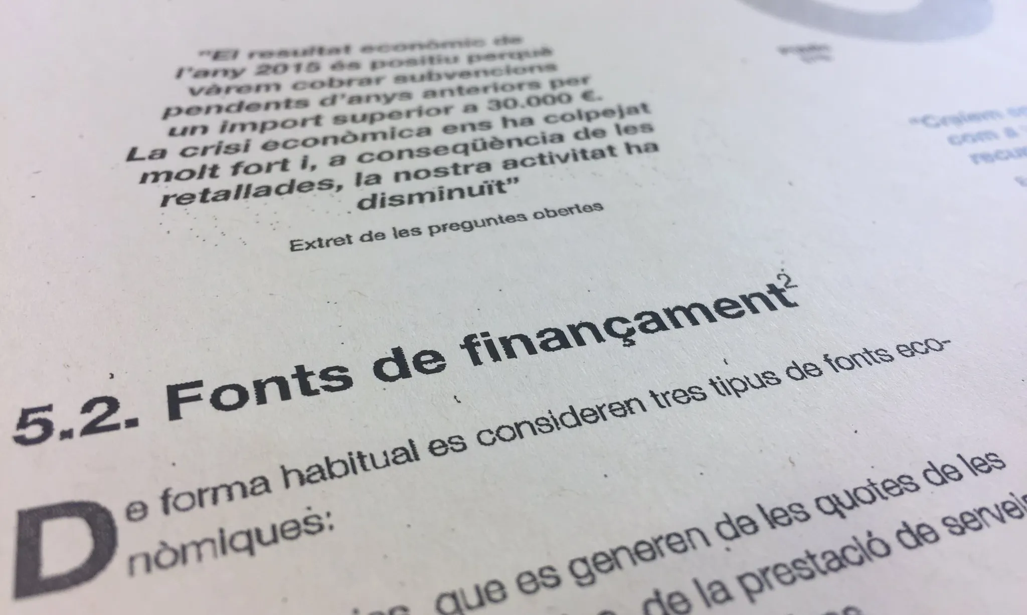 Apartat 'Fonts de finançament' de l'informe El Panoràmic