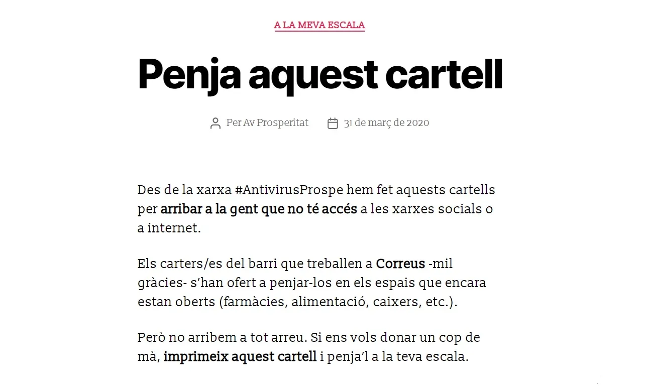Penja aquest cartell: Associació veïnes i veïns Prosperitat