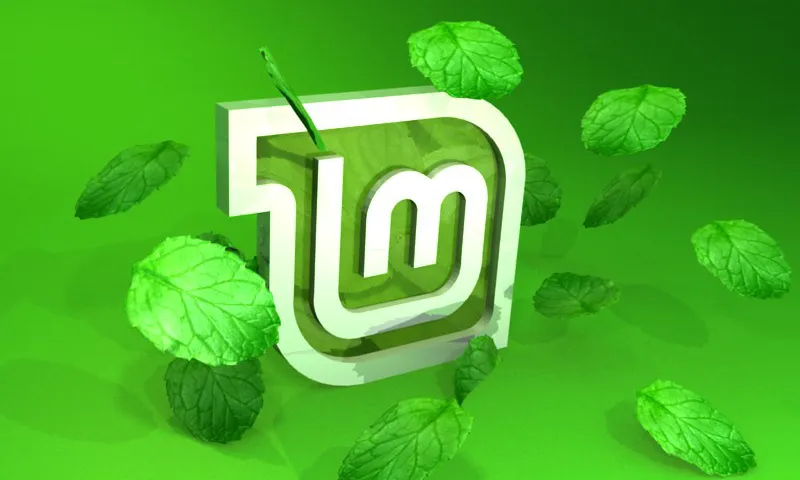 Fotomontatge del logotip de Linux Mint amb unes fulles de menta. Imatge de Luis Fernando Pienda Mahecha. Llicència d'ús CC BY-SA 2.0