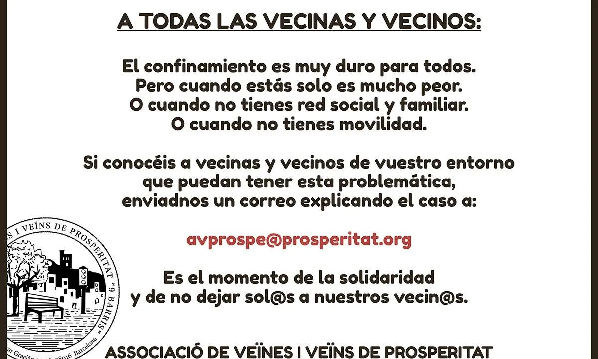 Associació de veïnes i veïns de Prosperitat: És pitjor quan estàs sol