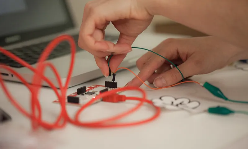 Fotografia d'una noia connectant uns cables. Imatge de Ultra-lab. Llicència d'ús CC BY-SA 2.0
