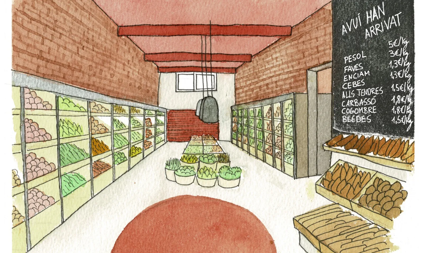 Il·lustració que mostra un supermercat cooperatiu