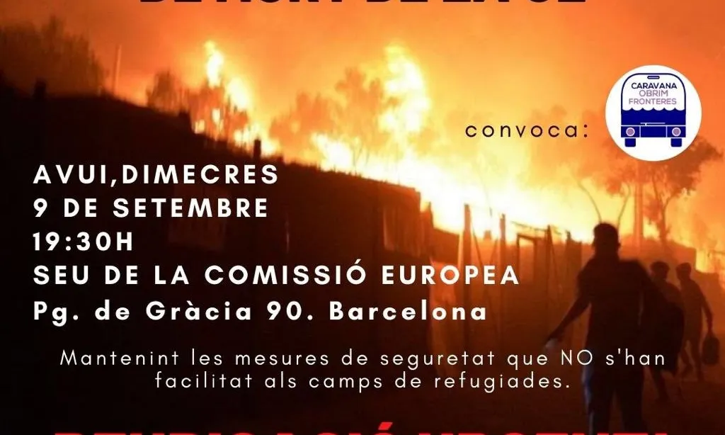 Cartell de la concentració urgent organitzada per Caravana Obrim Fronteres.