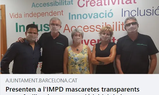 Presentació a l'IMPD de mascaretes transparents per facilitar la lectura labial, el passat juliol.