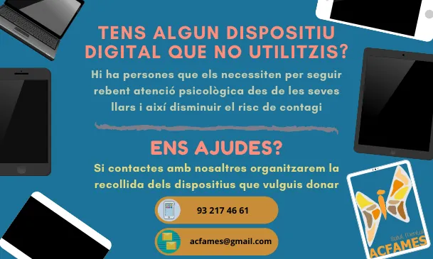 Dona els dispositius digitals que no utilitzis a persones que pateixen un trastorn mental sever i així gaudeixin d'una millor qualitat de vida i puguin seguir en contacte amb l'exterior en situacions difícils com ara el confinament.