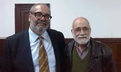 Fotografia de l'Eudald Vendrell i l'Arcadi Oliveres. Imatge de Justícia i Pau.