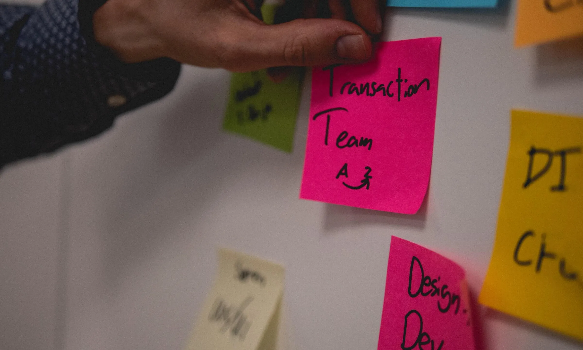 Post-its de colors en una pissarra