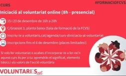 El curs d’iniciació al voluntariat és presencial i es farà en dos dies, el 16 i el 23 de desembre. Font: FCVS