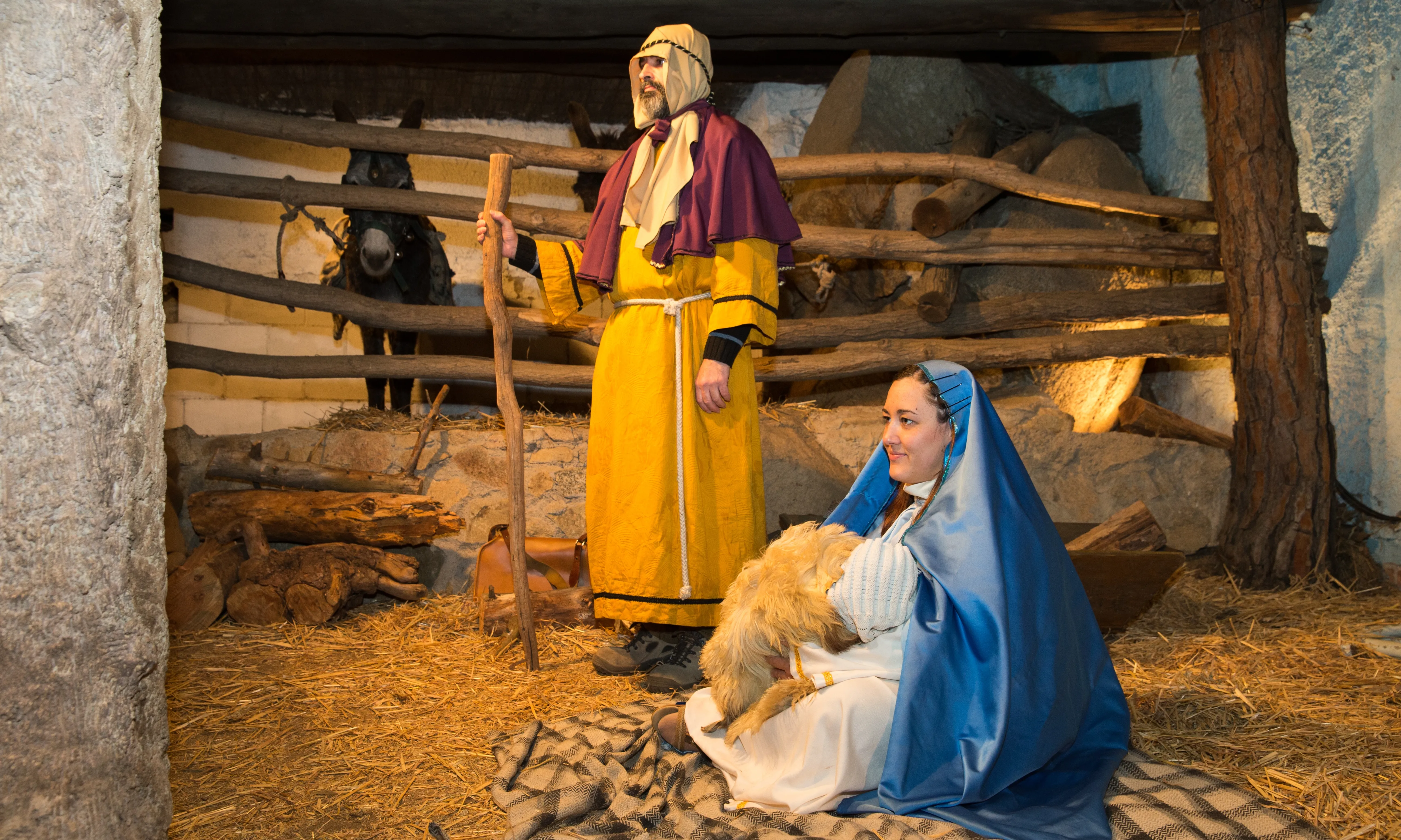 Detall del naixement de Jesús del pessebre vivent de Sant Fost de Campsentelles.