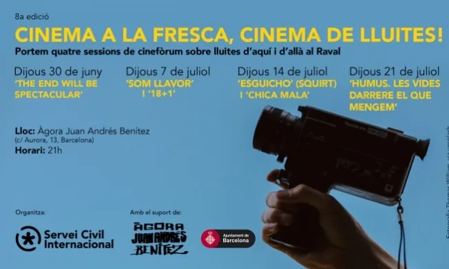 Cartell de la programació de la vuitena edició del 'Cinema a la fresca, cinema de lluites'. Font: Servei Civil Internacional. 