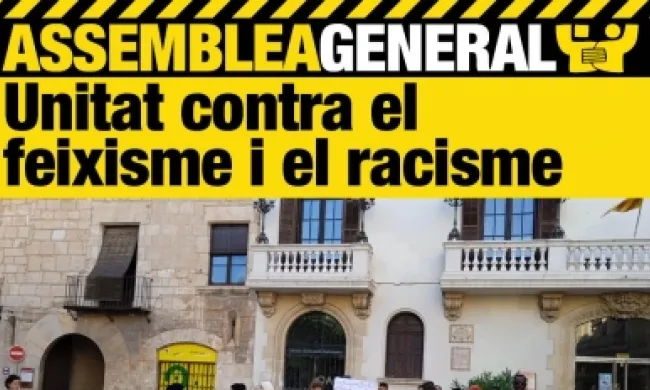 Cartell convocant a l'Assemblea general. Font: Unitat contra el feixisme i el racisme