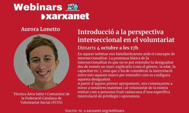 Cartell del webinar 'Introducció a la perspectiva interseccional en el voluntariat'. Font: Fundació Pere Tarrés.