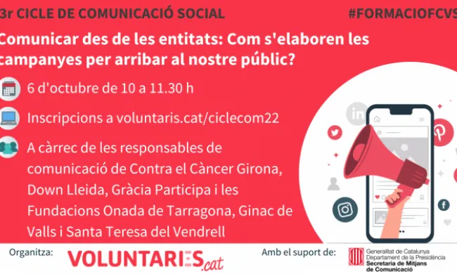 Responsables de comunicació de quatre entitats protagonitzen la quarta i última sessió del tercer Cicle de Comunicació Social organitzat per la Federació Catalana de Voluntariat Social (FCVS). Font: FCVS