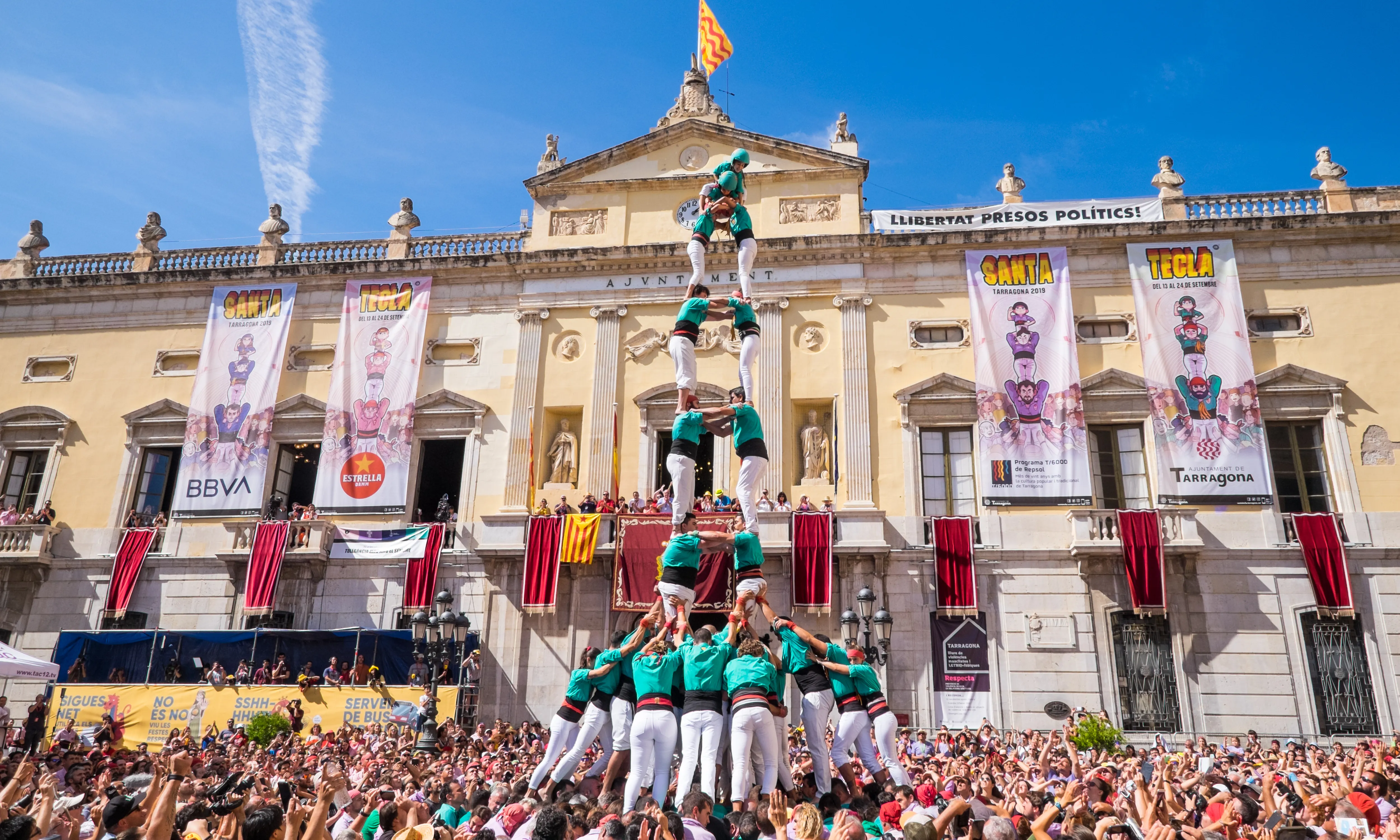 El 2 de 8 amb folre que va aixecar la Colla Castellera de Sant Pere i Sant Pau a Santa Tecla 2018.