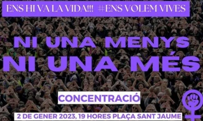 Cartell de la convocatòria de la concentració contra els feminicidis el 2 de gener a les 19h a la plaça Sant Jaume, de Barcelona. Font: Novembre Feminista